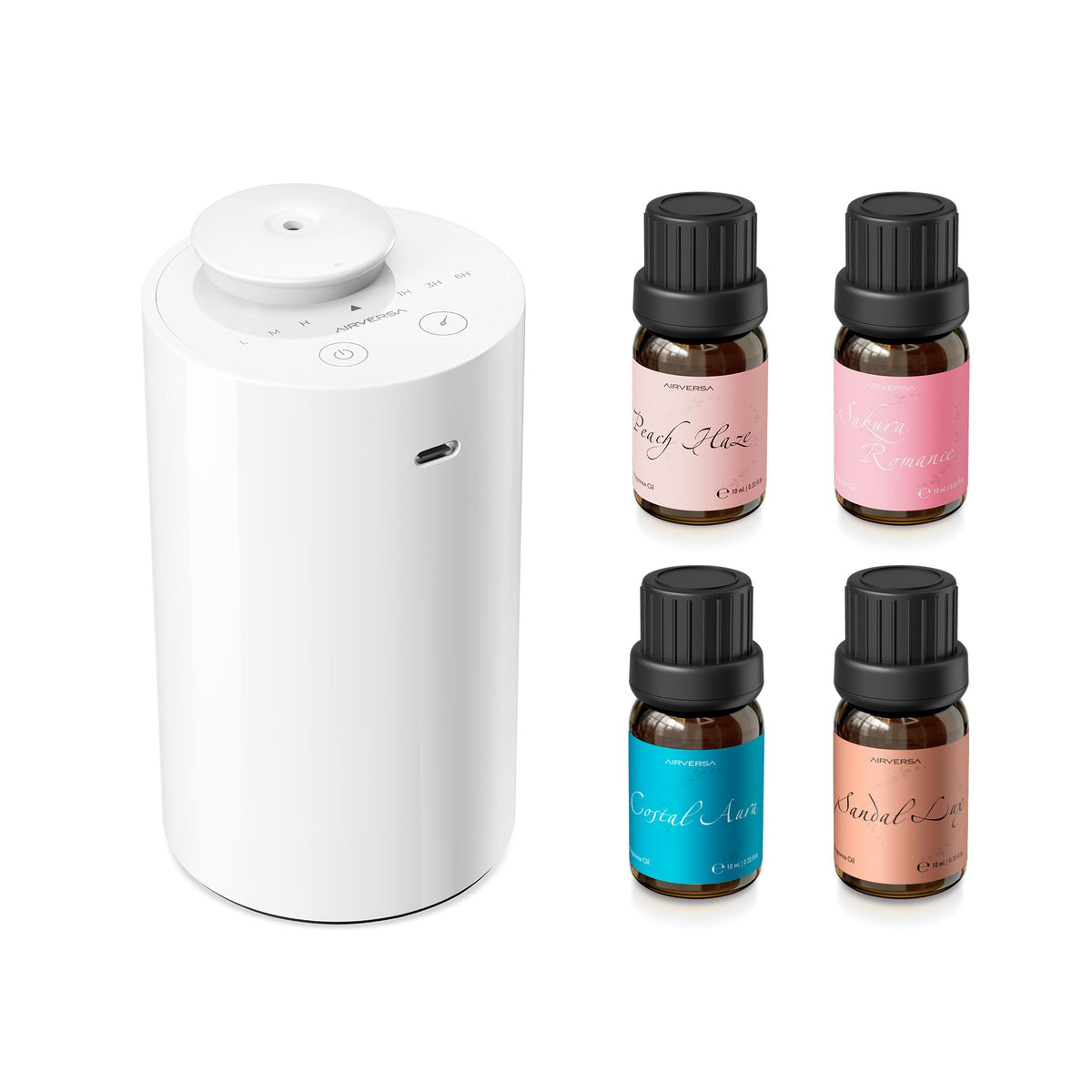 Airversa AN6 white diffuser front view for stylish aromatherapy at home or on the go.