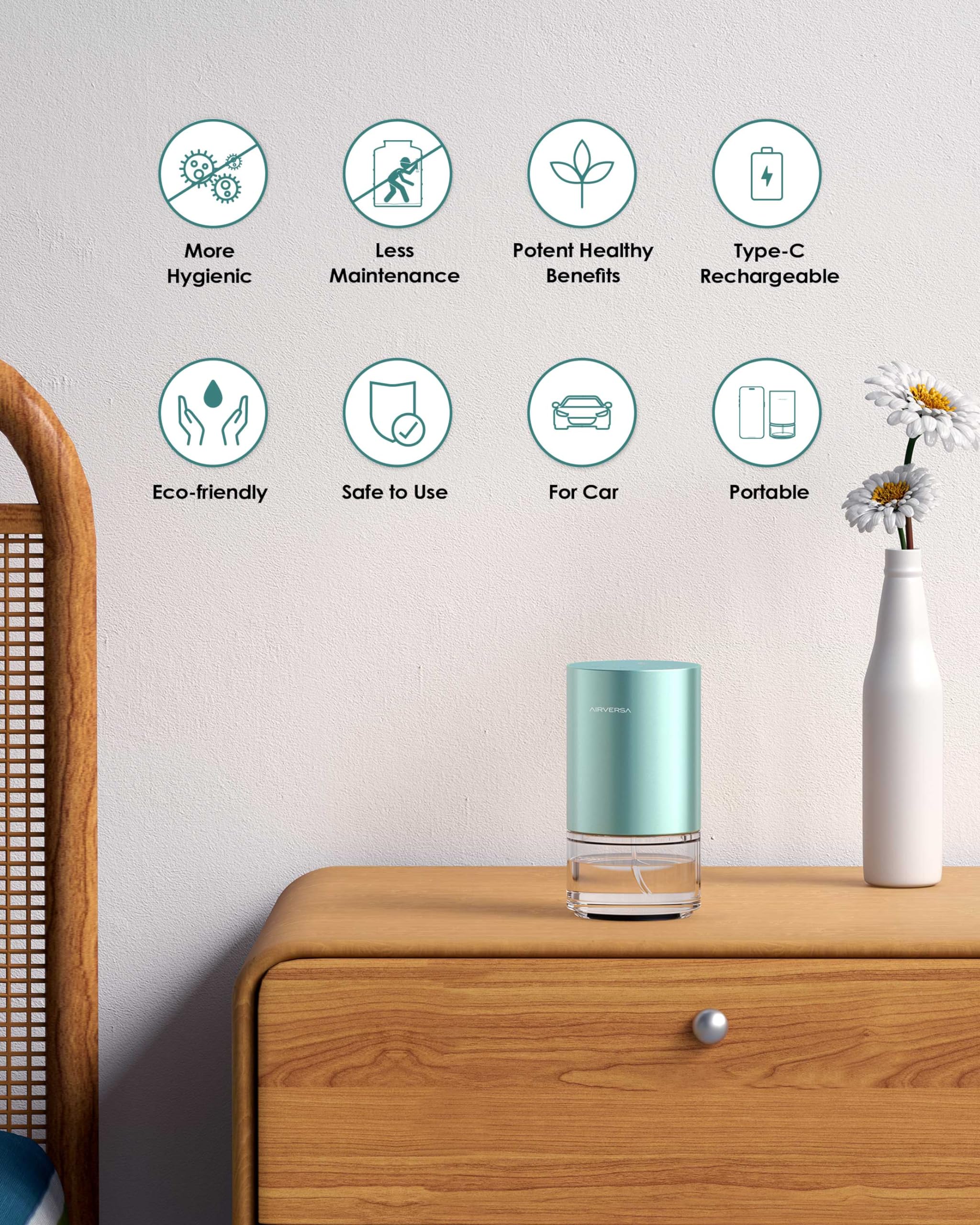 Airversa cordless diffuser design enables portable scent anywhere.