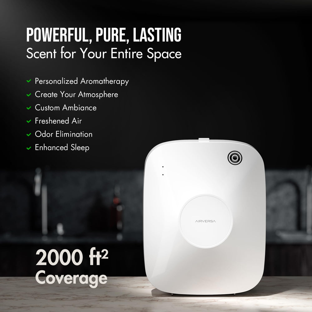 Airversa tabletop diffuser on a shelf for versatile placement.