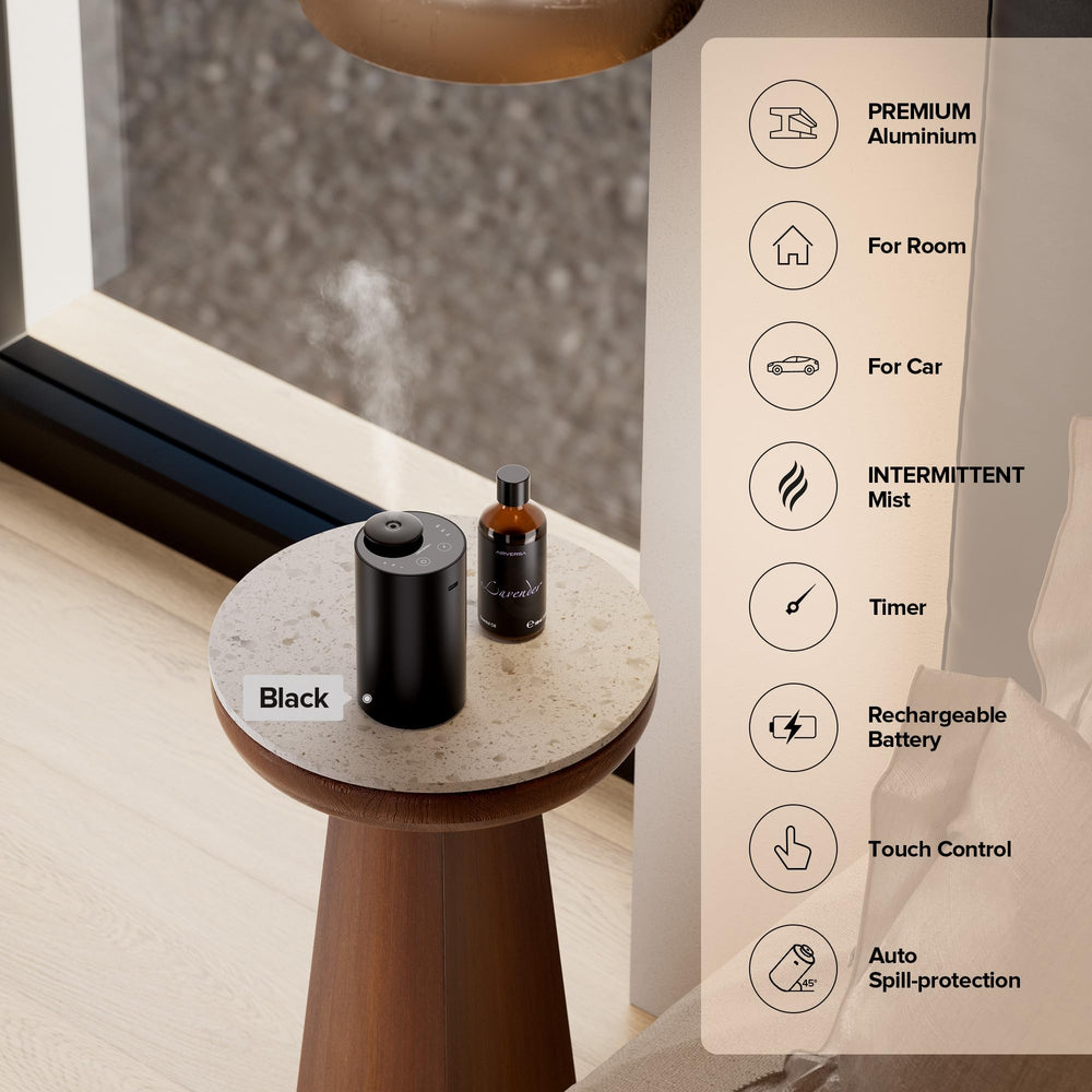 Airversa waterless diffuser metal body closeup highlights premium anodized aluminum finish