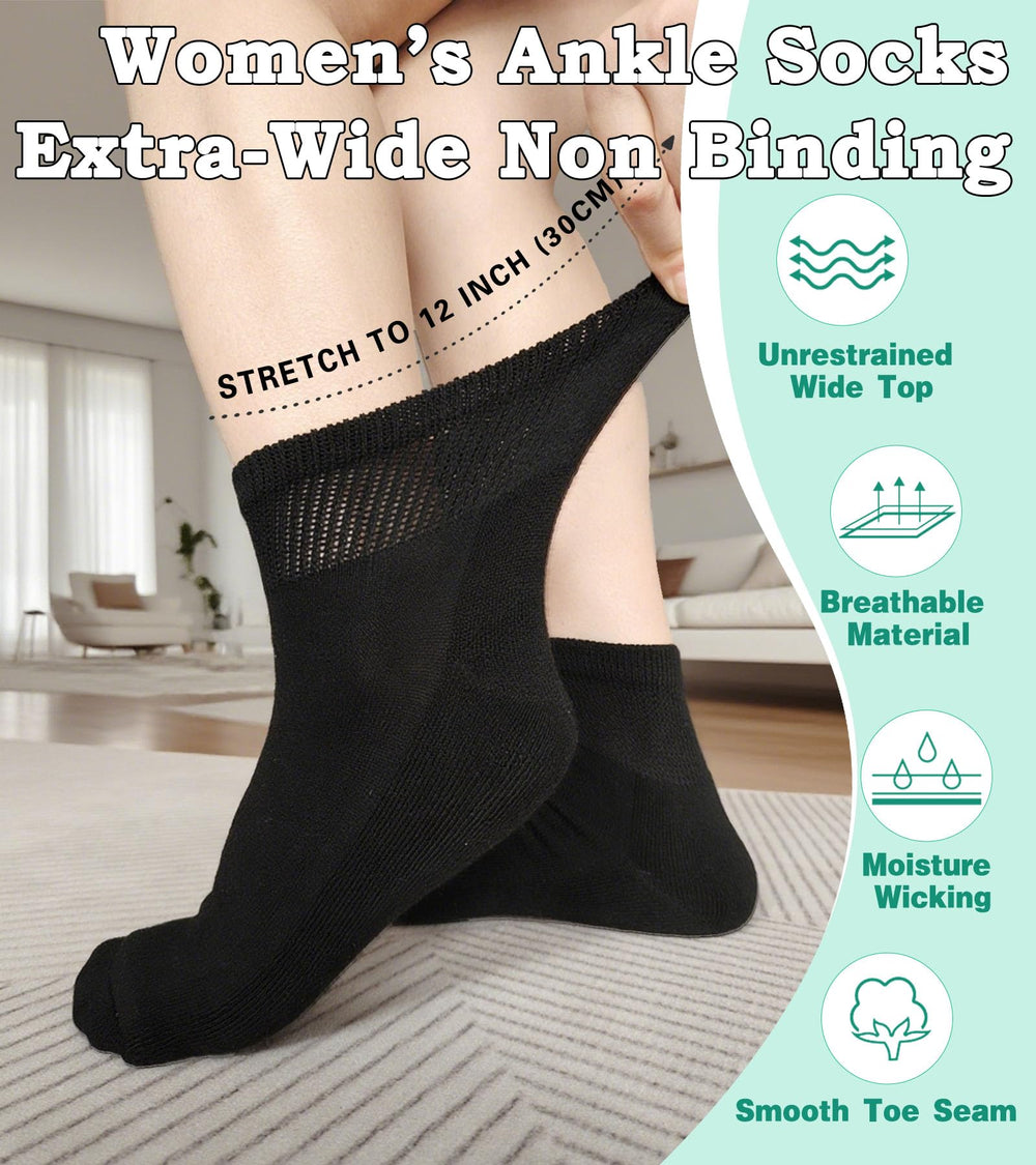 Aisesine extra-wide diabetic ankle socks for swollen feet with relaxed fit.
