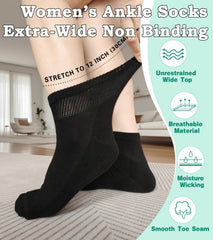 Aisesine extra-wide diabetic ankle socks for swollen feet with relaxed fit.