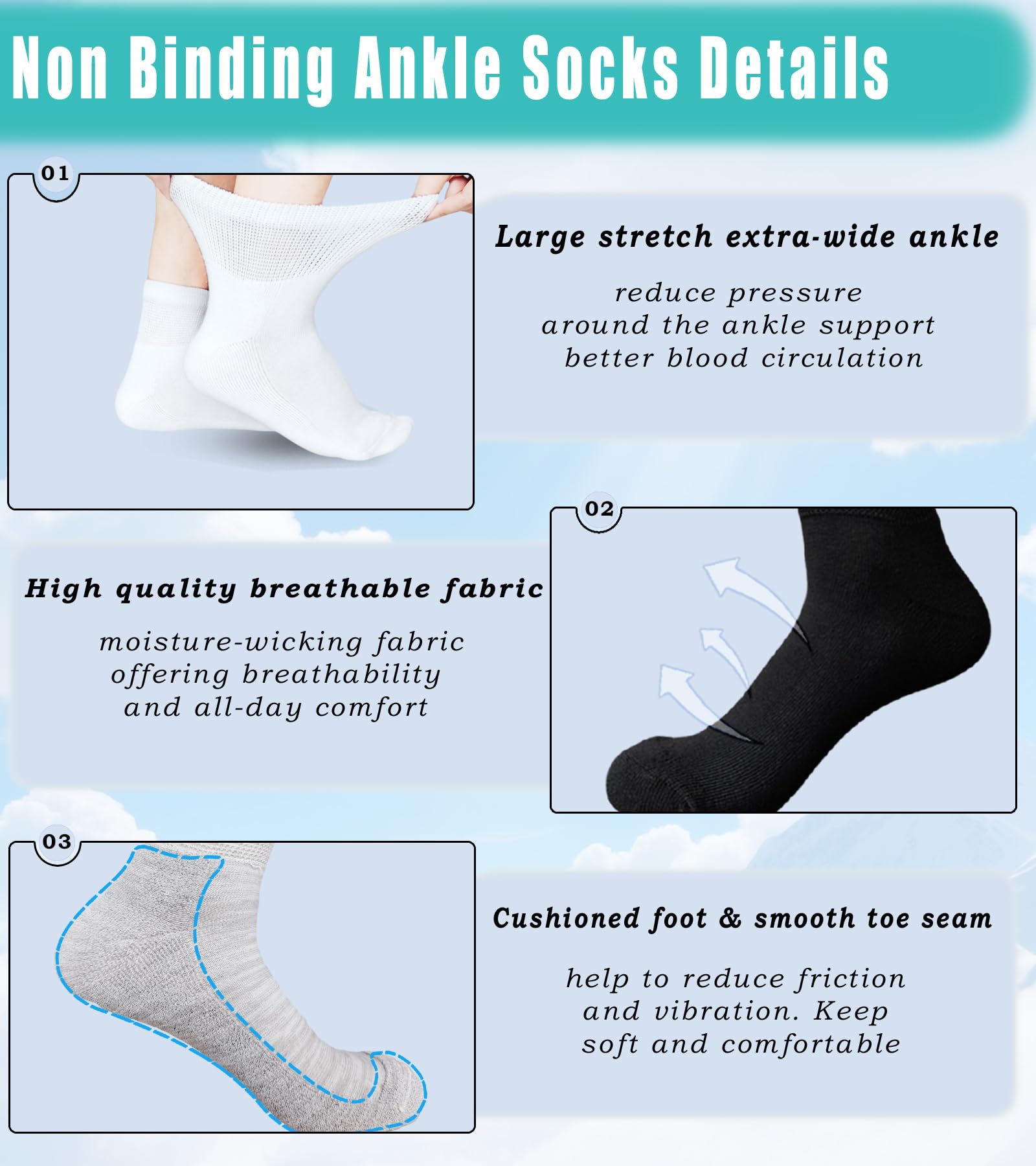 Aisesine diabetic socks mesh knit top keeps feet dry and breathable