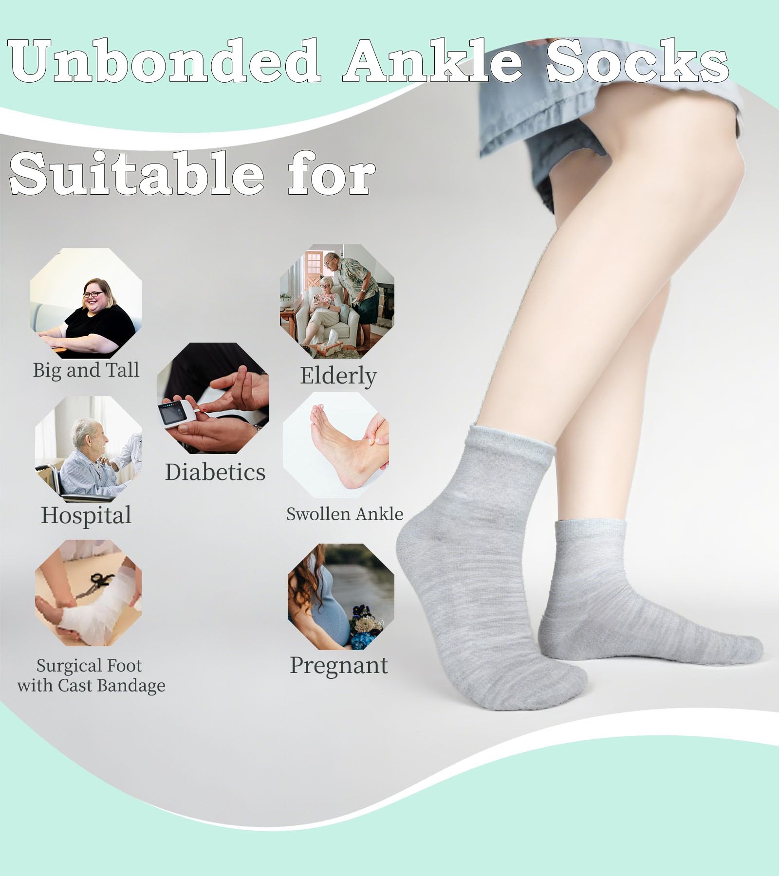 Aisesine cushioned-foot diabetic socks for walking and daily wear.