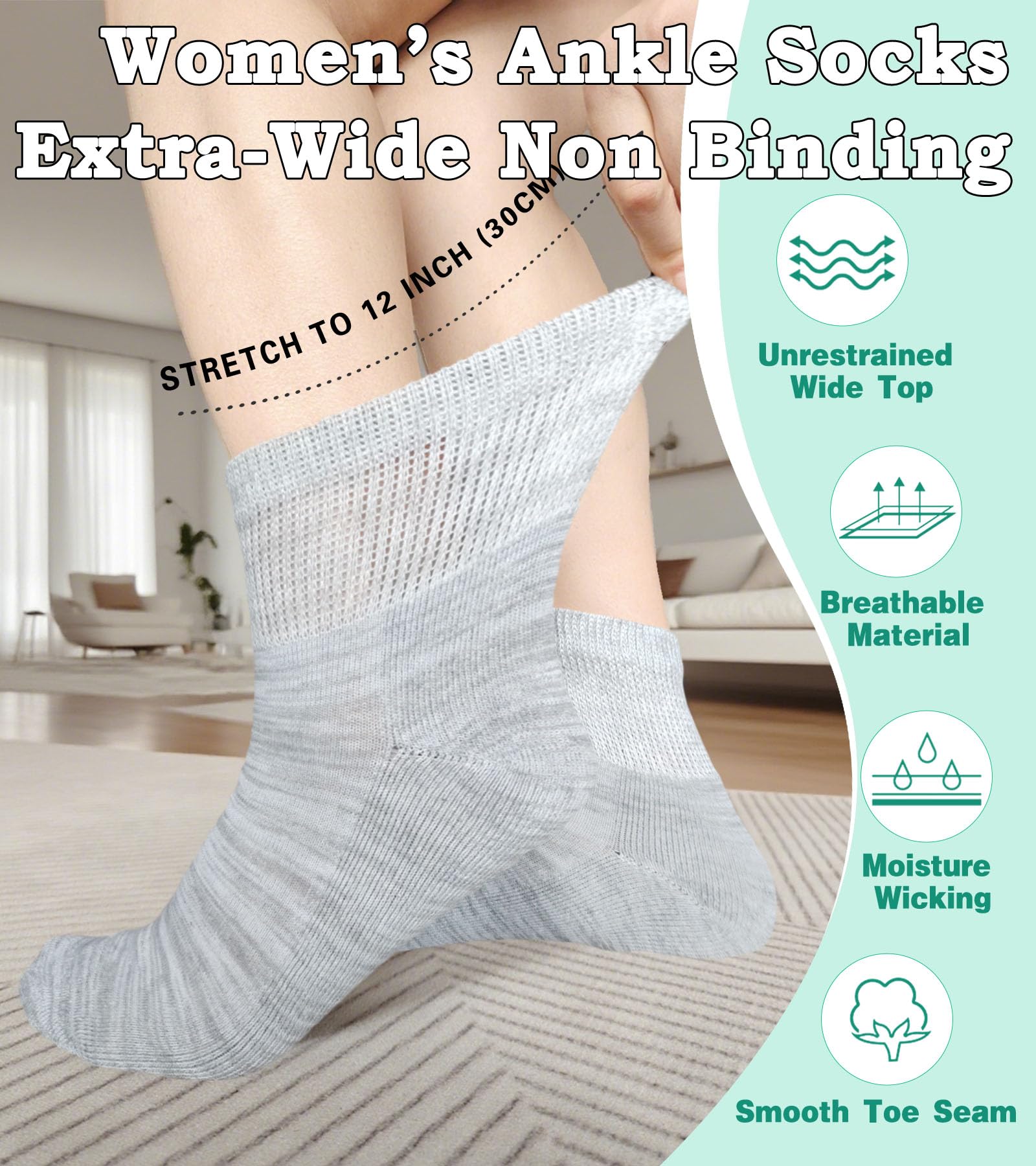 Aisesine wide-width ankle socks reduce pressure on swollen feet.