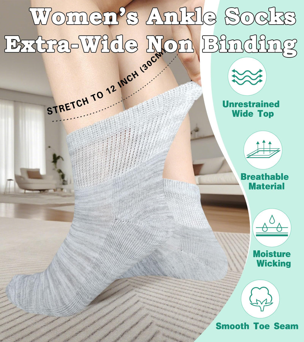 Aisesine wide-width ankle socks reduce pressure on swollen feet.