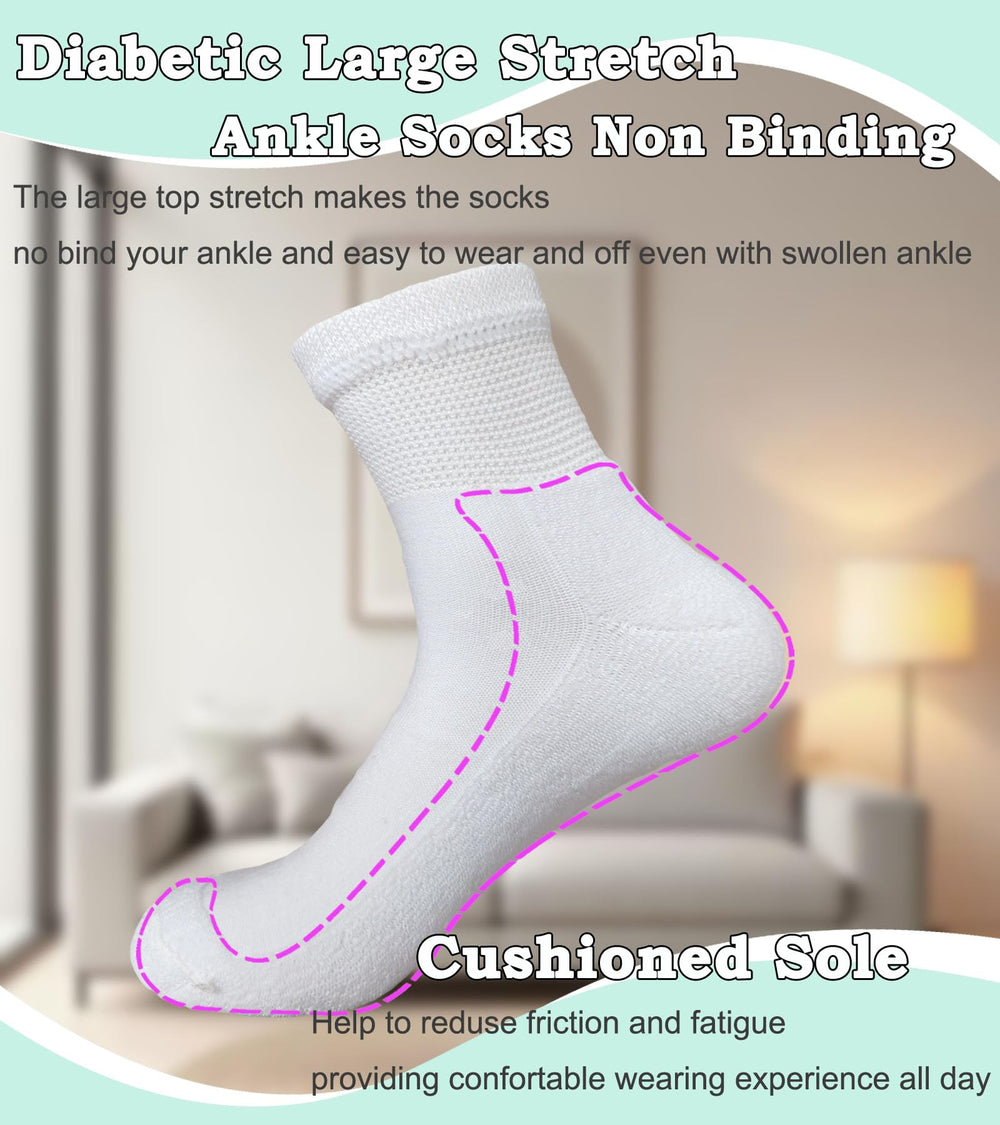 Aisesine women's diabetic quarter socks cushioned foot reduces friction