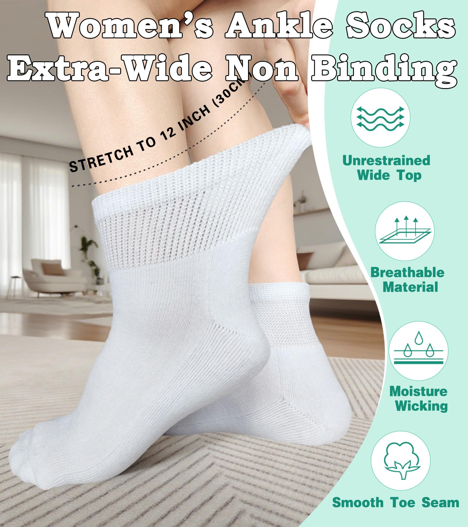 Aisesine women's diabetic quarter socks mesh top for moisture-wicking comfort