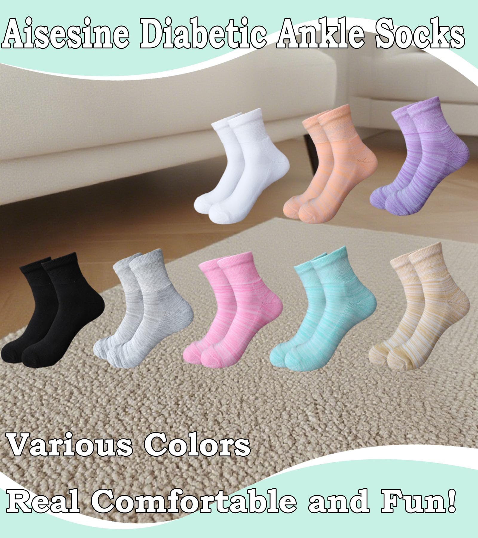 Aisesine women's diabetic quarter socks machine washable for easy care