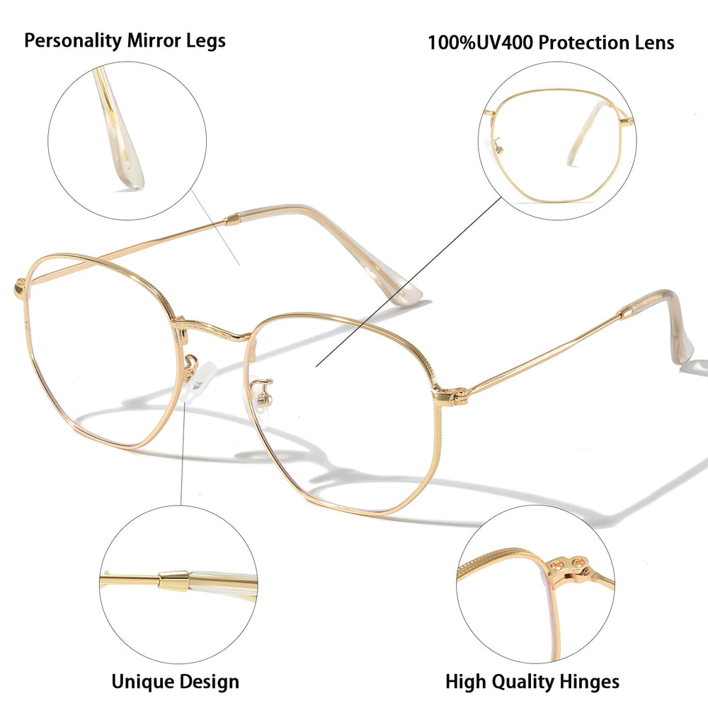 Aisswzber hexagonal blue light blocking glasses – side view highlighting lightweight frame