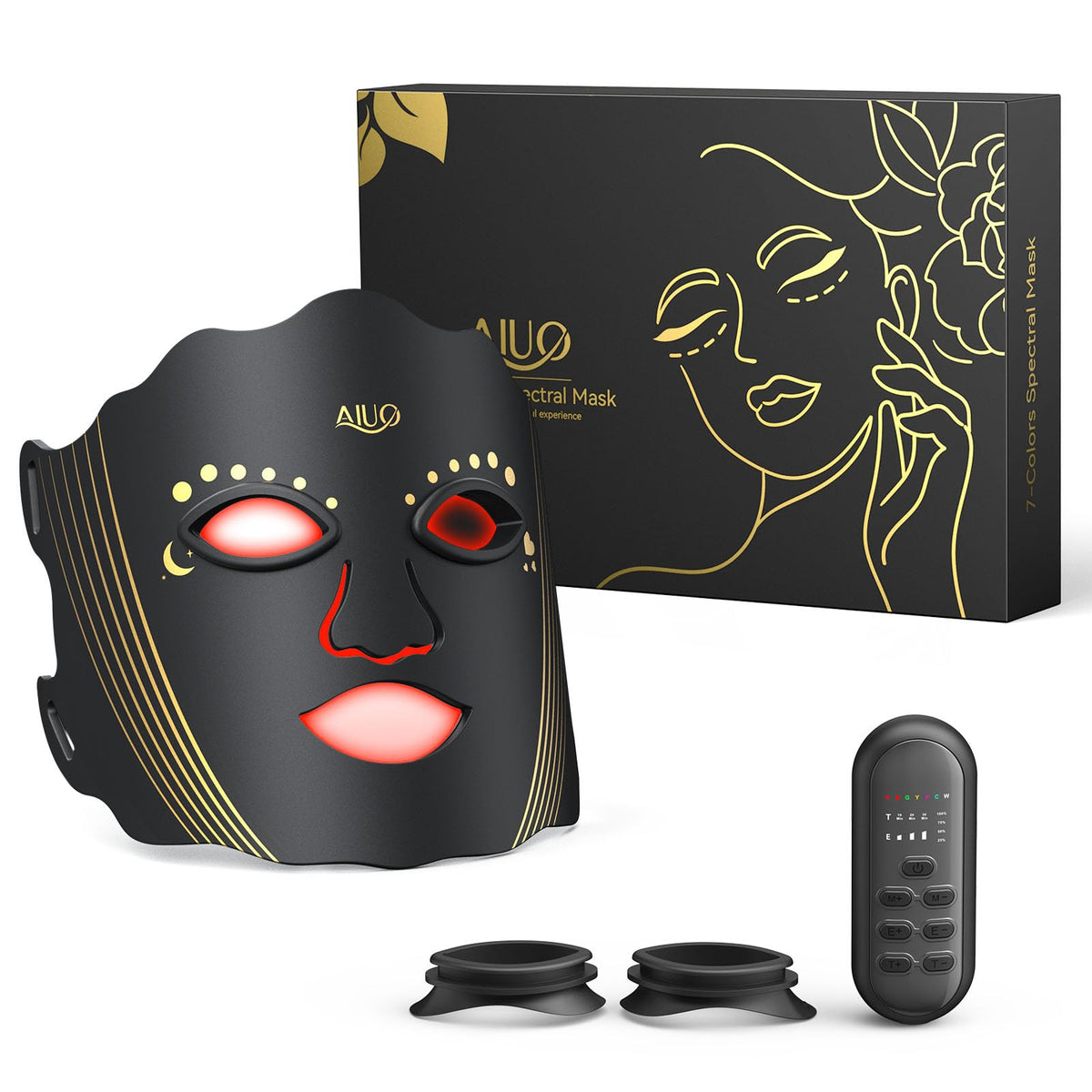 AIUO red light mask front view for at-home facial therapy