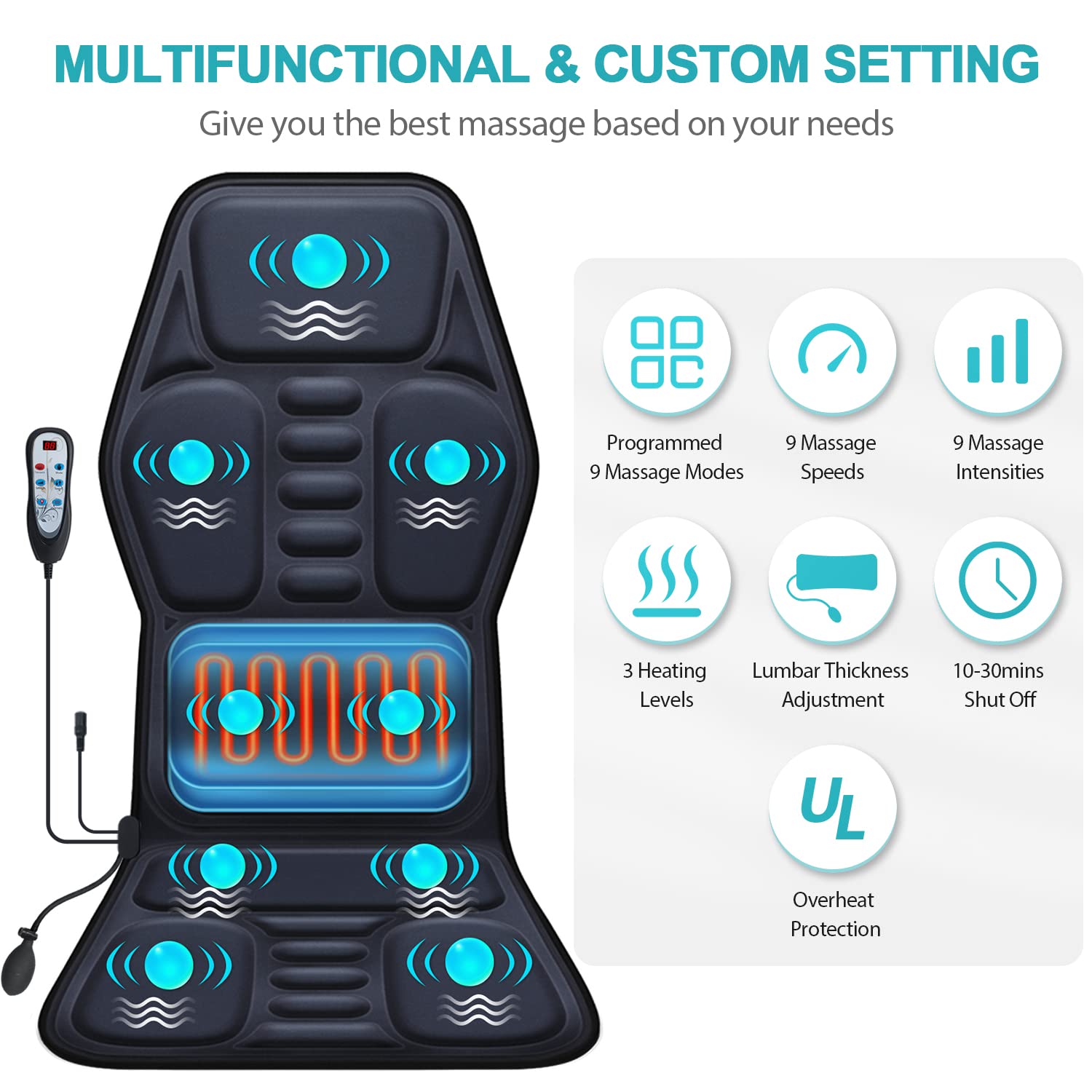 AIVEISI back massager with 9 motors for full back coverage