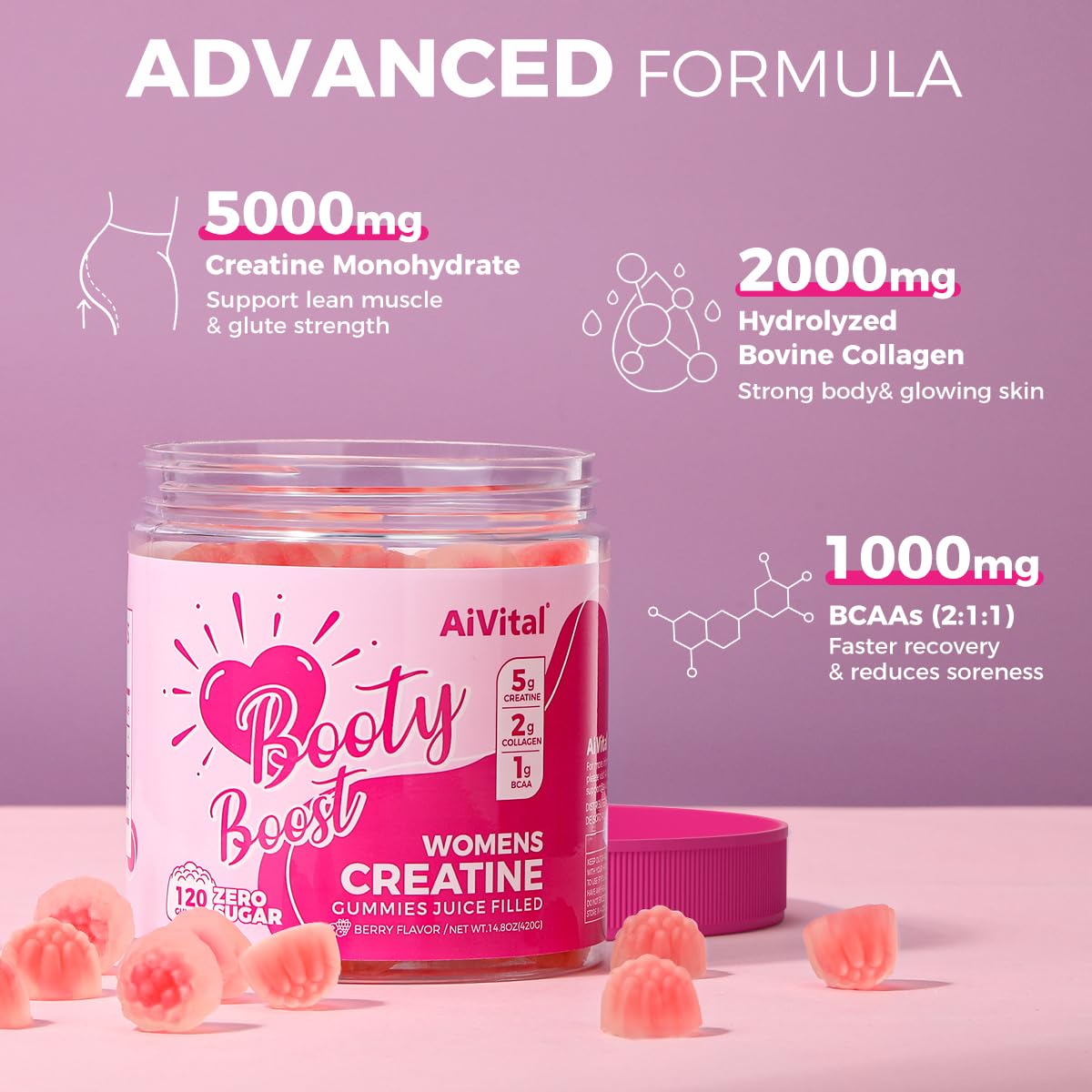 AiVital berry label on bottle emphasizes no sugar and keto-friendly nutrition for busy lifestyles