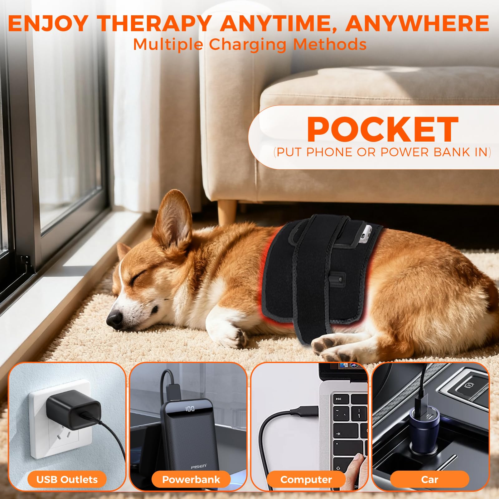 AIWOXING belt plugged into USB power, no battery required.