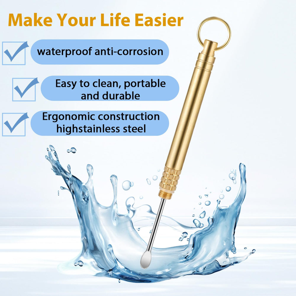 Aiyorse brass ear spoon with loop for convenient hanging.