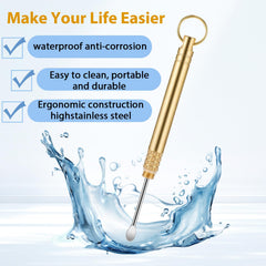 Aiyorse brass ear spoon with loop for convenient hanging.