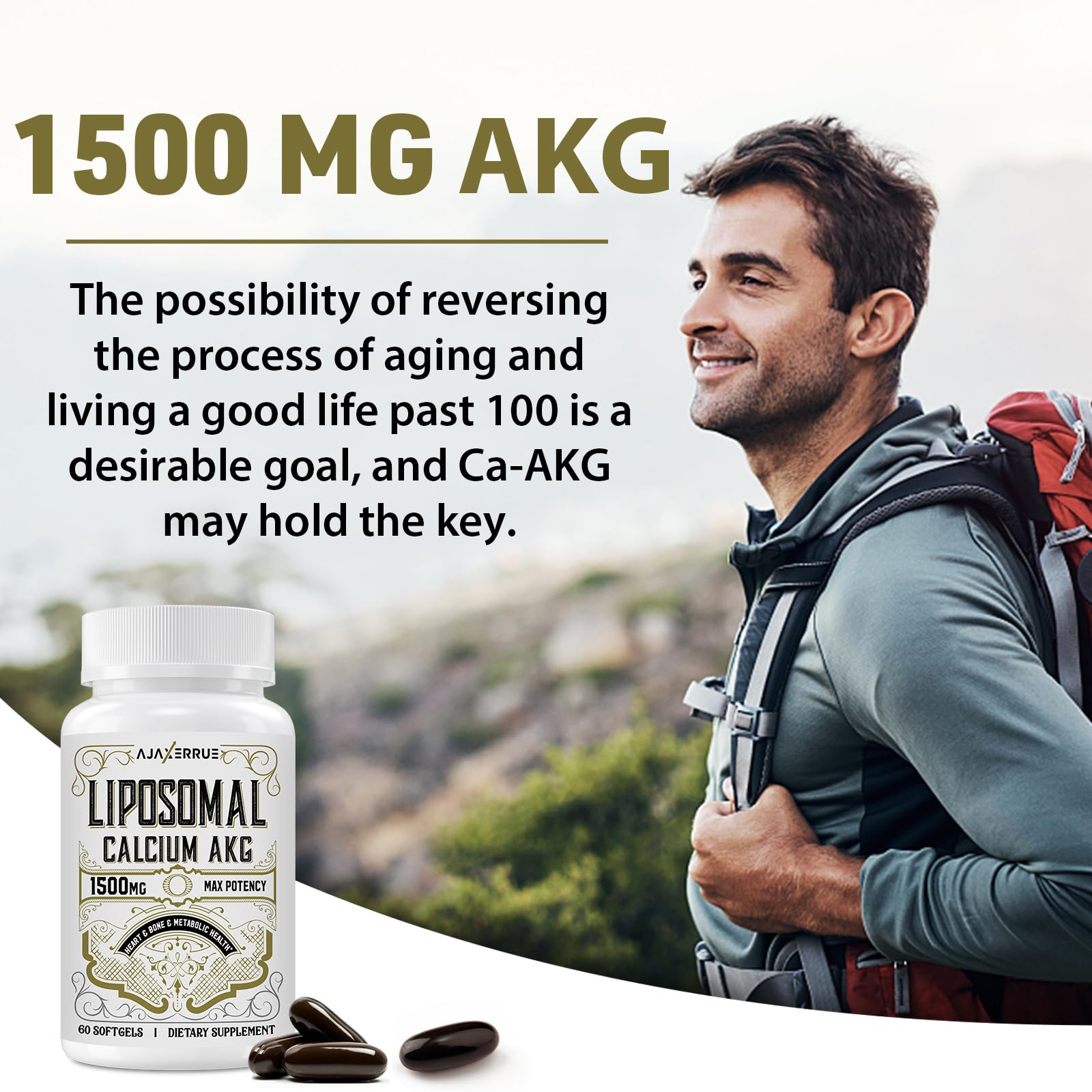 AJAXERRUE liposomal AKG packaging close-up highlighting safety notes