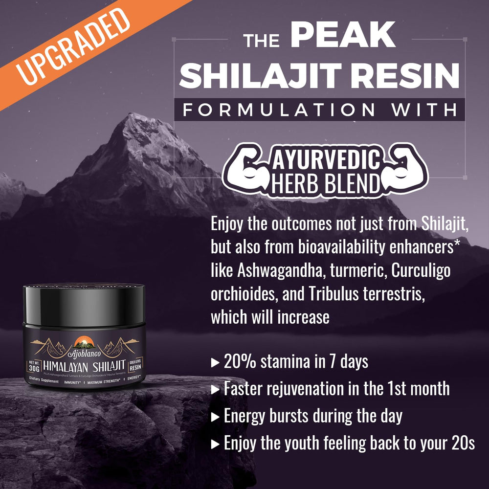 Ajoblanco Himalayan Shilajit Resin with Ayurvedic blend supports energy