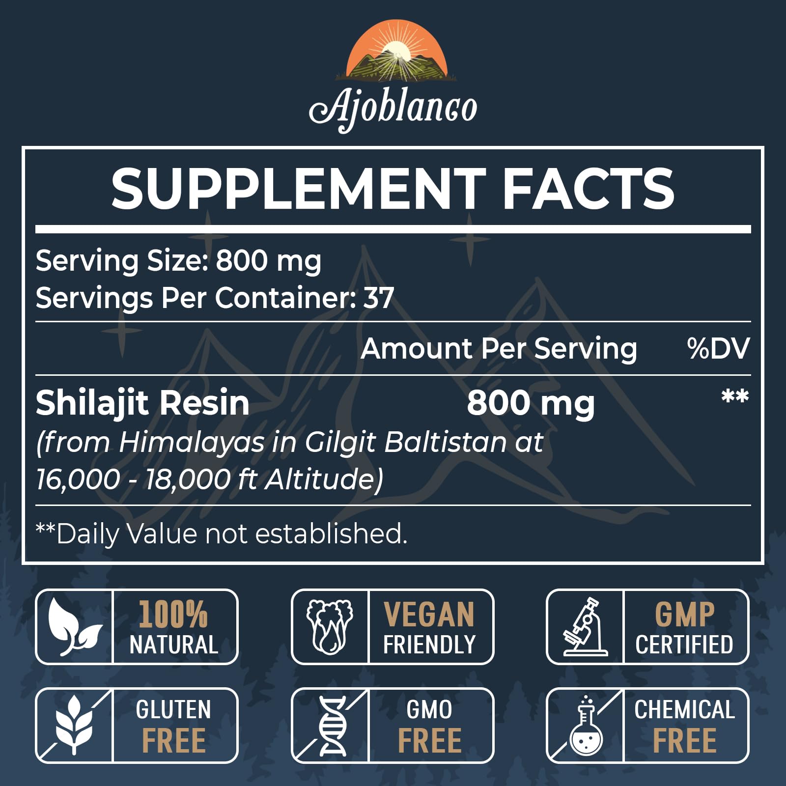 Ajoblanco Shilajit Resin 800mg serving highlights potency and convenience