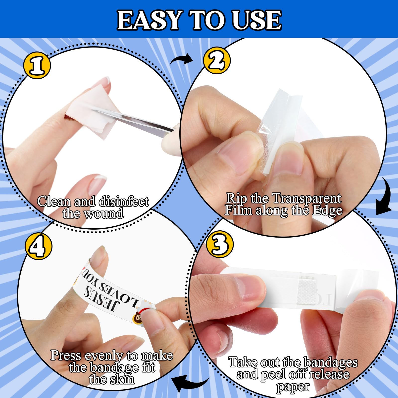 AKAIXI Jesus Bandages family-use design supports kids first-aid moments.
