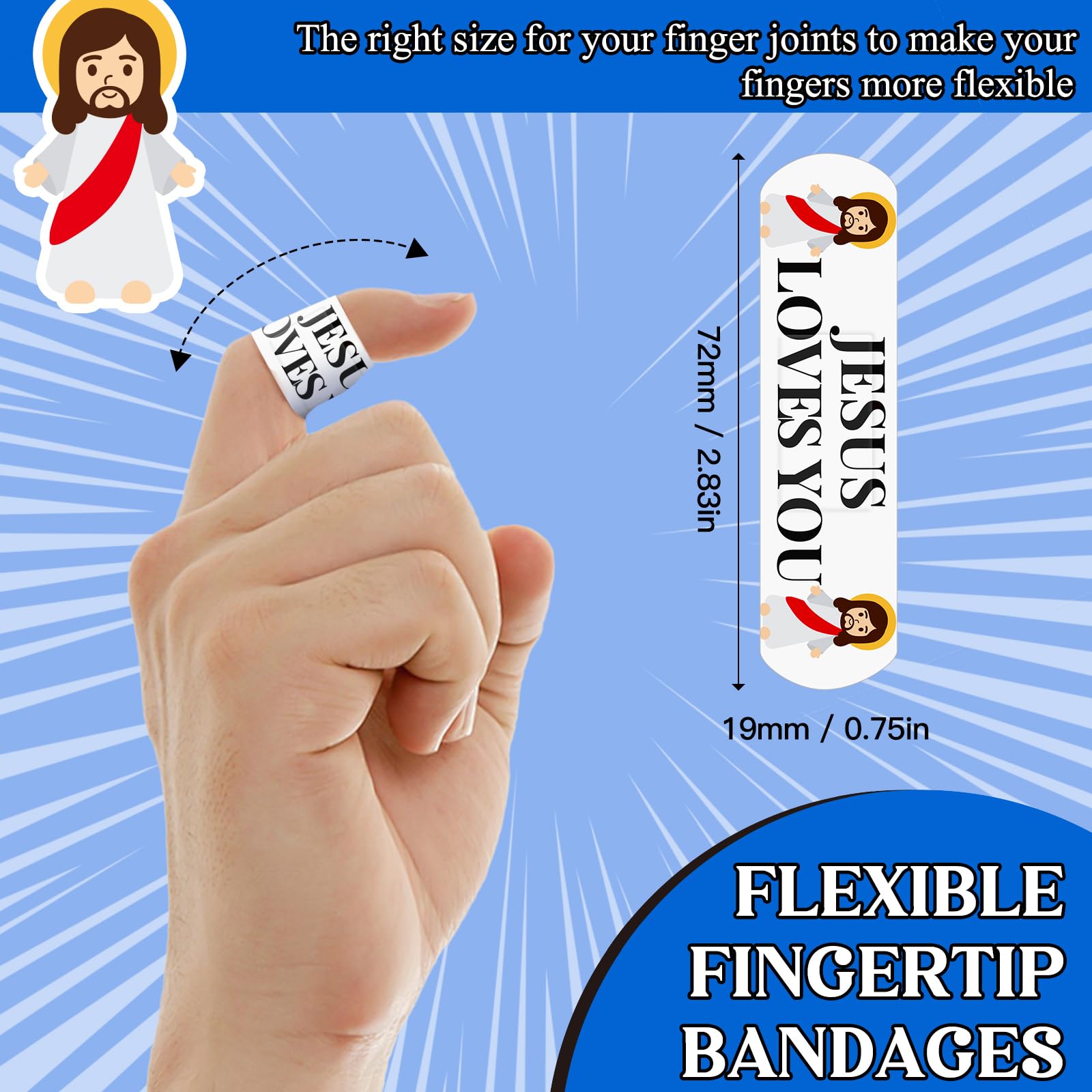 AKAIXI Jesus Bandages pack back highlights waterproof PE for reliable wear.