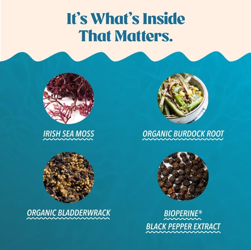 Akasha Sea Moss Capsules Bioperine visual highlights enhanced absorption potential.