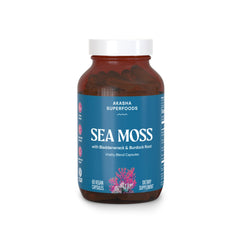 Akasha Sea Moss Capsules bottle with organic blend supporting daily skin and digestion.