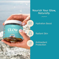 Akasha Sea Moss Glow Gummies ingredient icons showcasing clean vegan formulation.