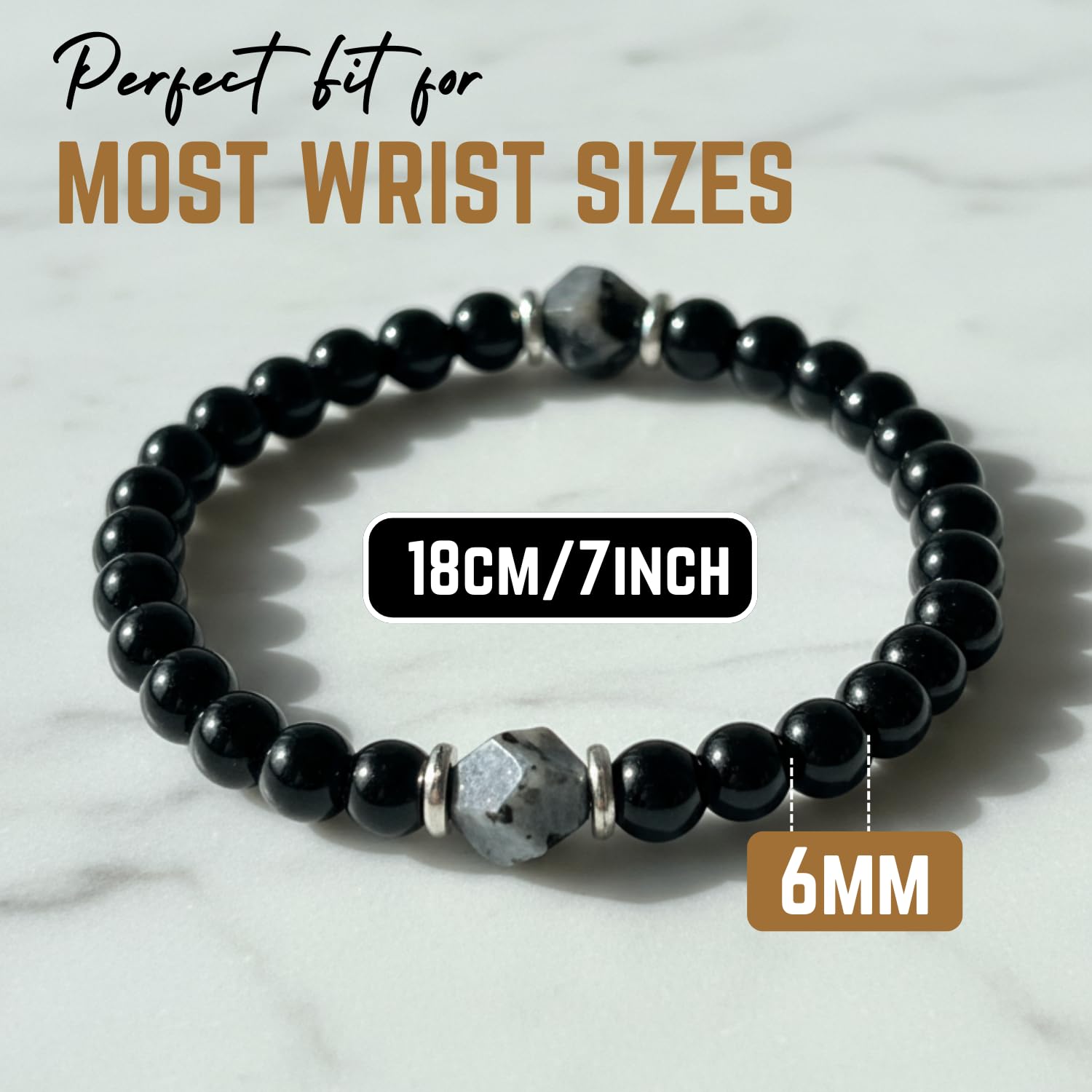 AKDNZ Obsidian Black Tourmaline Bracelet beads detail emphasizes texture and craftsmanship