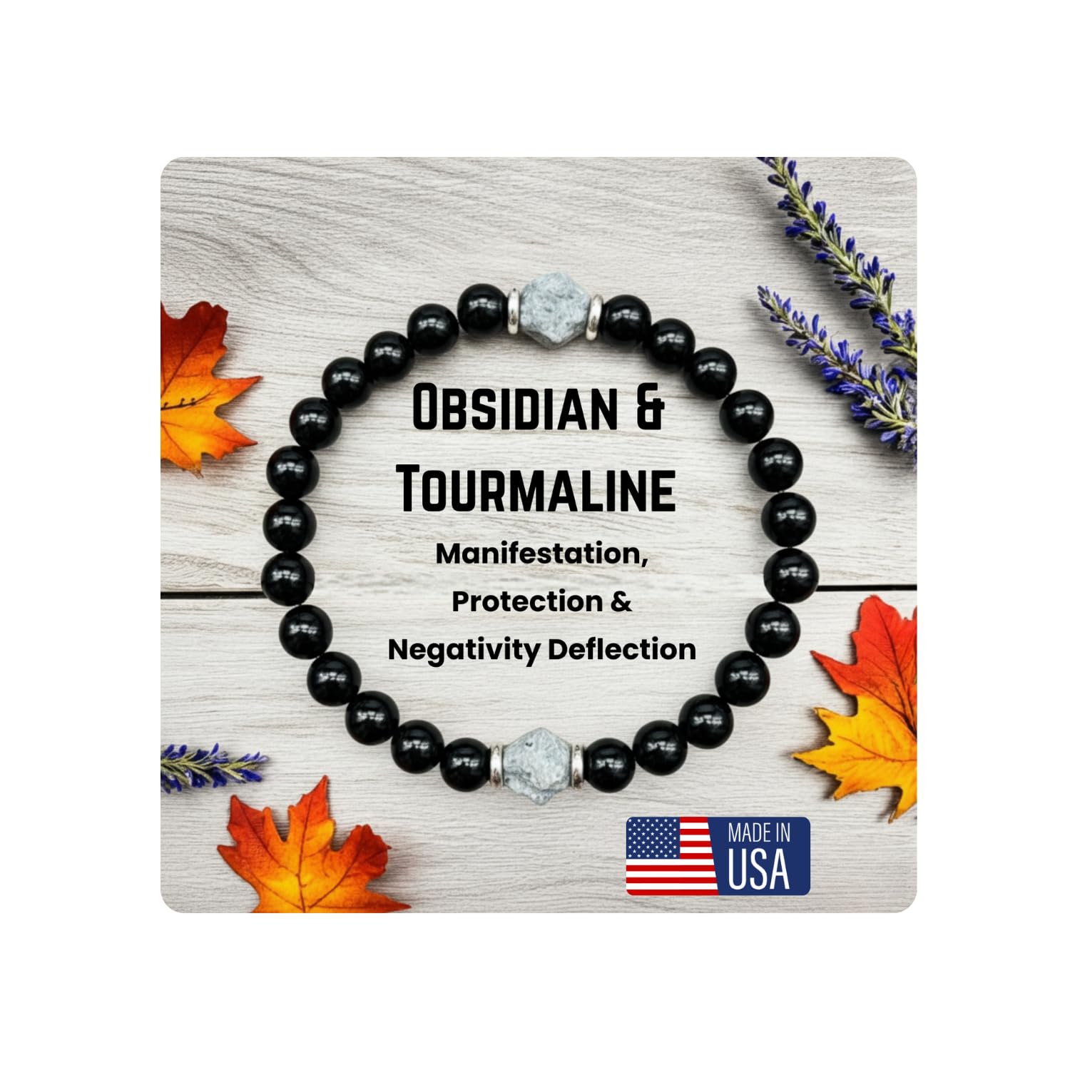 AKDNZ Obsidian Black Tourmaline Bracelet closeup shows glossy beads for daily confidence