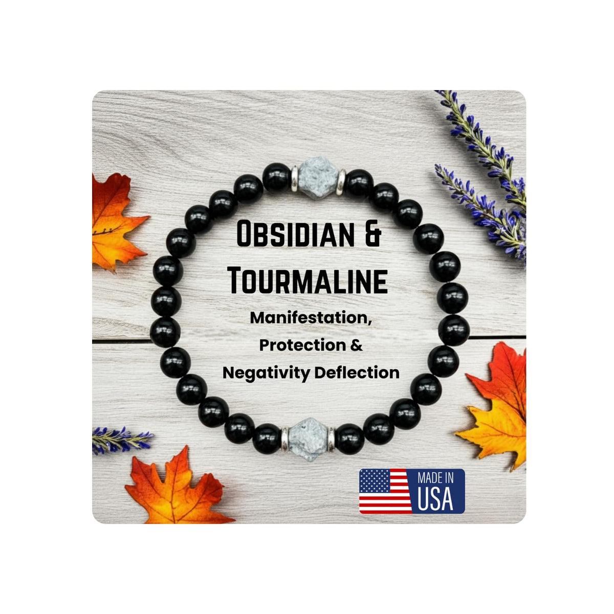 AKDNZ Obsidian Black Tourmaline Bracelet closeup shows glossy beads for daily confidence