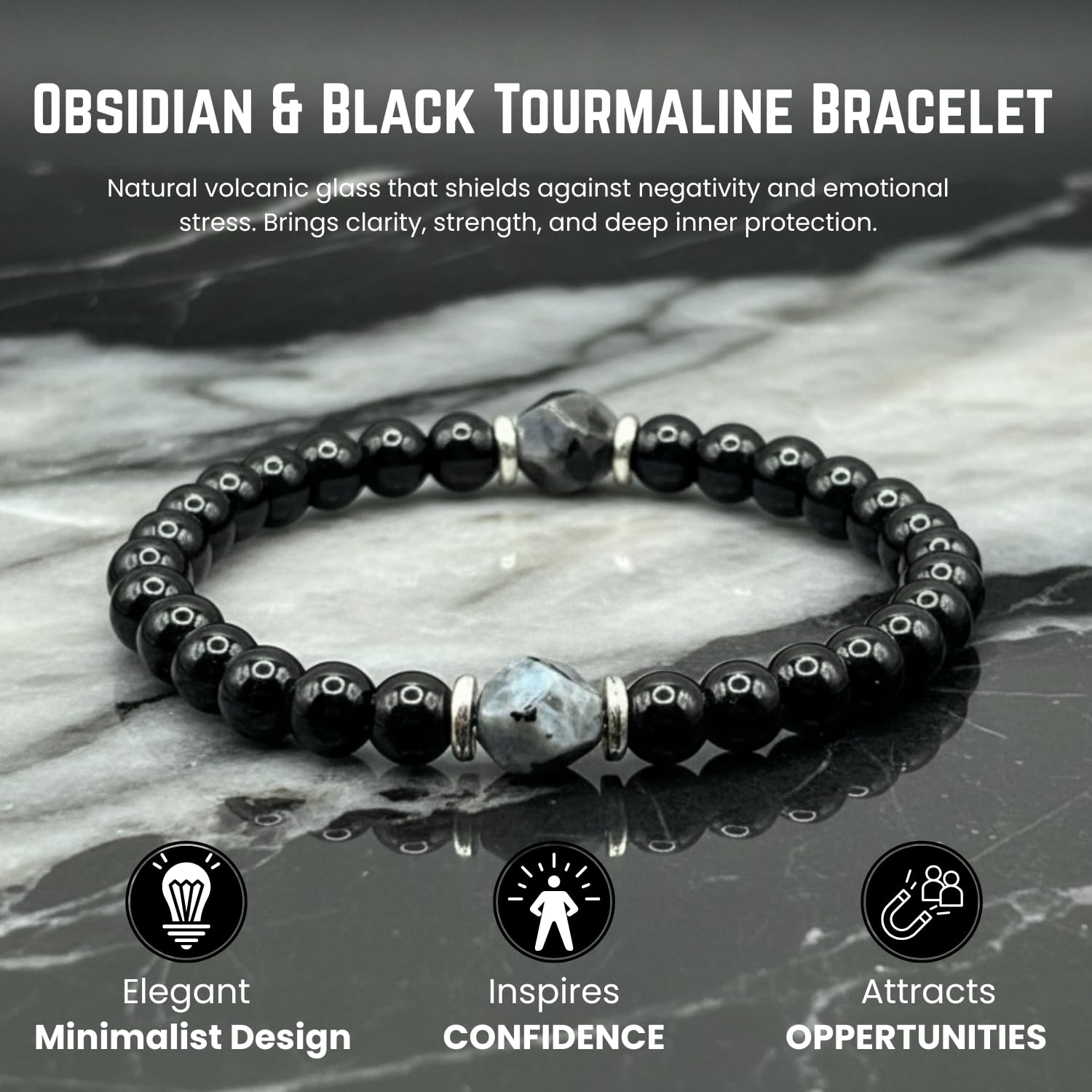 AKDNZ Obsidian Black Tourmaline Bracelet styled display for versatile outfits