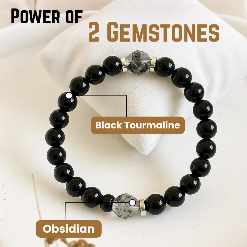 AKDNZ Obsidian Black Tourmaline Bracelet wrist shot highlights comfortable wear and style