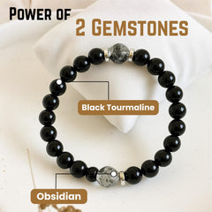 AKDNZ Obsidian Black Tourmaline Bracelet wrist shot highlights comfortable wear and style