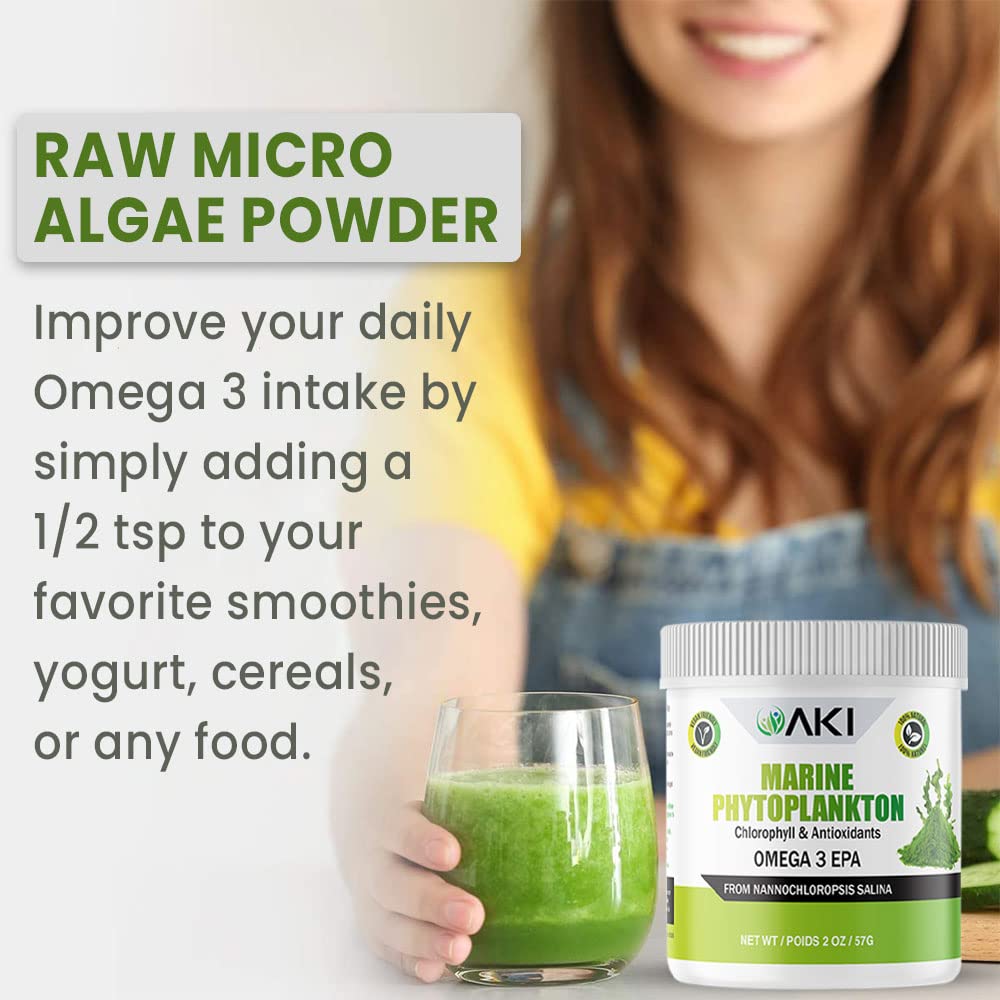 AKI Organic Marine Phytoplankton powder in smoothie illustrates clean ocean-inspired nutrition