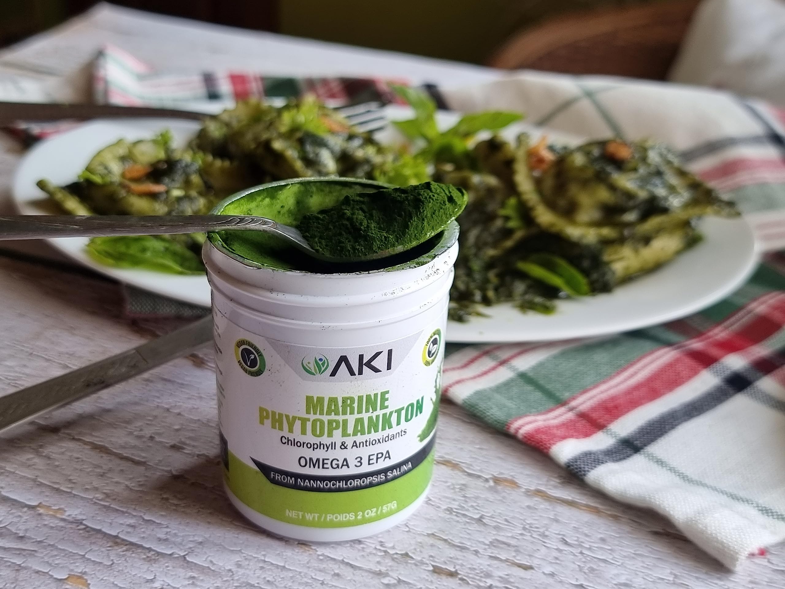 AKI Organic Marine Phytoplankton powder kitchen-ready use in yogurt cereals
