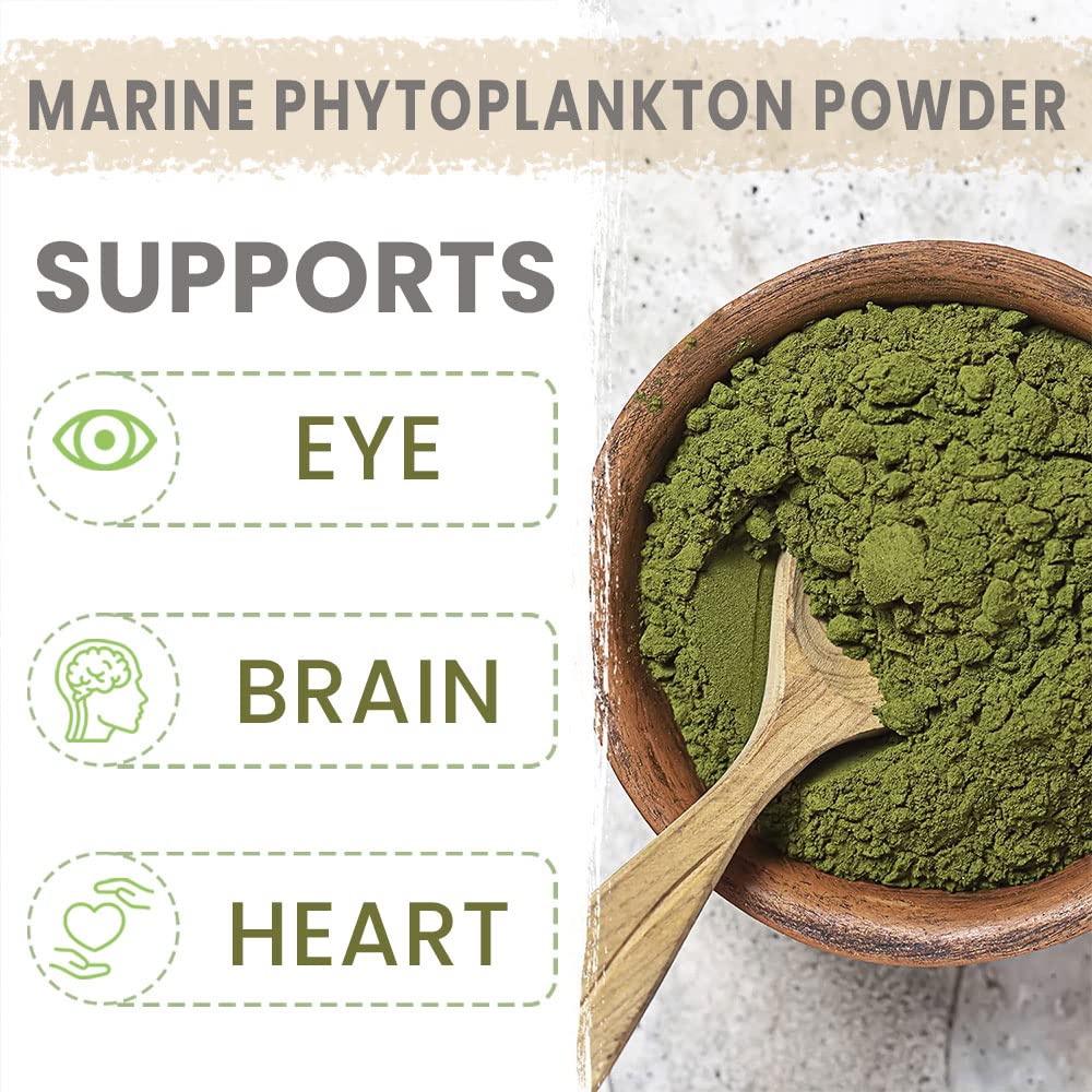 AKI Organic Marine Phytoplankton powder packaging conveys vegan non-GMO gluten-free attributes