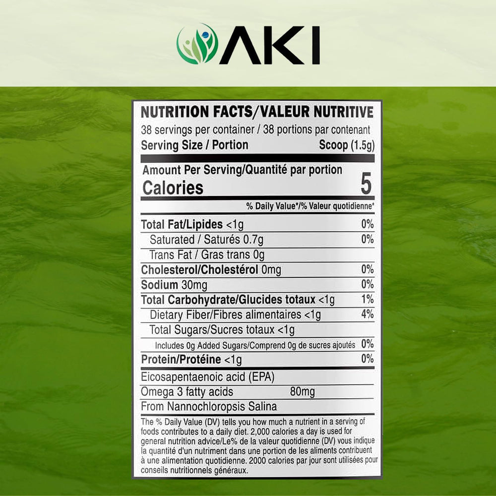 AKI Organic Marine Phytoplankton powder scoop shows convenient serving and easy incorporation
