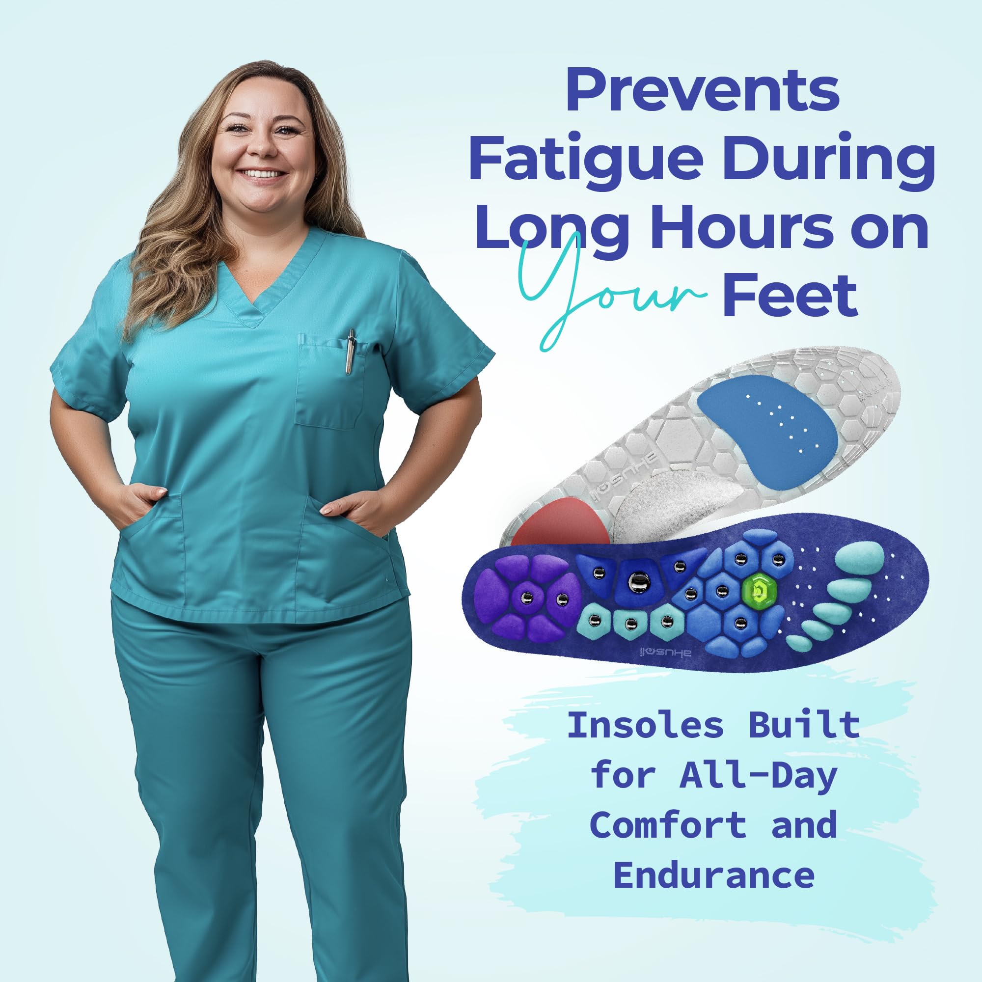 Akusoli men's size insole supports arches and posture at work.