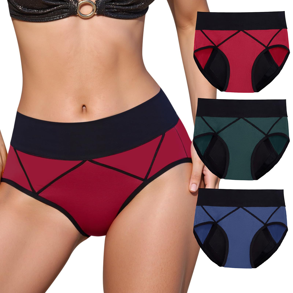 Akvsops women's leakproof underwear front view for discreet all-day protection.