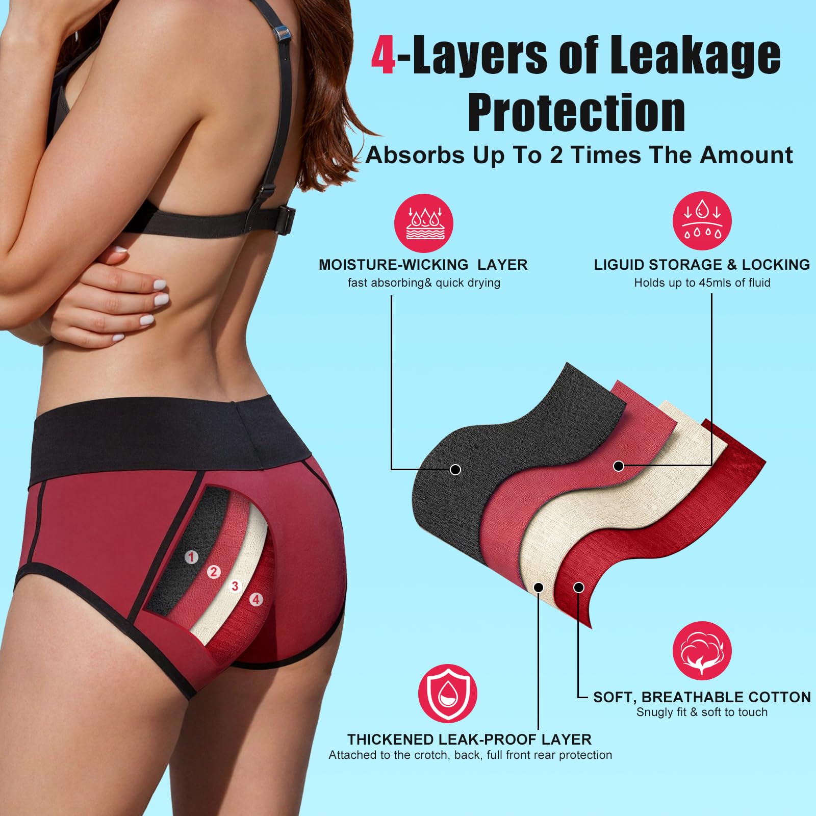 Akvsops period panties high-waist style for all-day wear