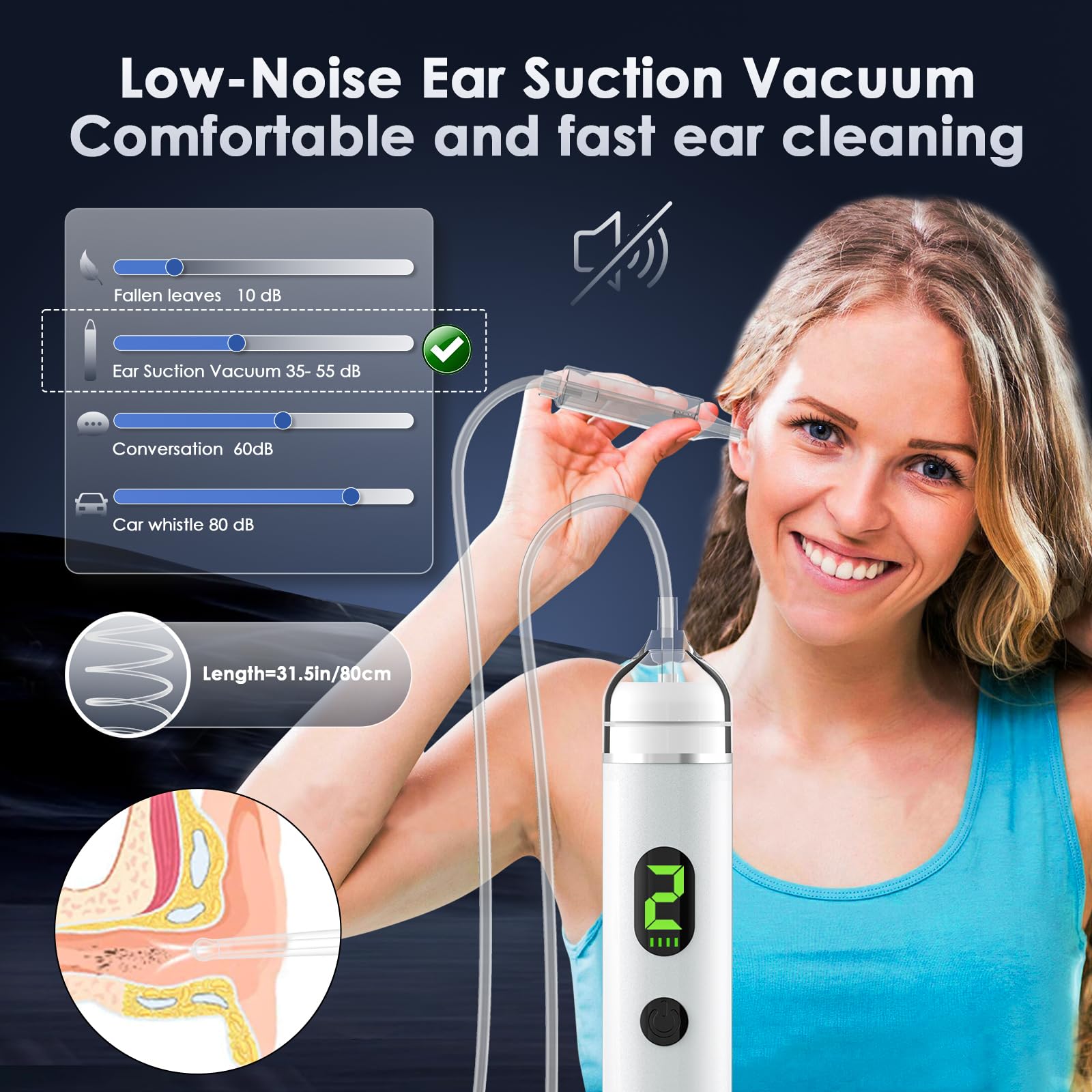 Akvsops USB rechargeable ear cleaner features long-lasting power for travel use.