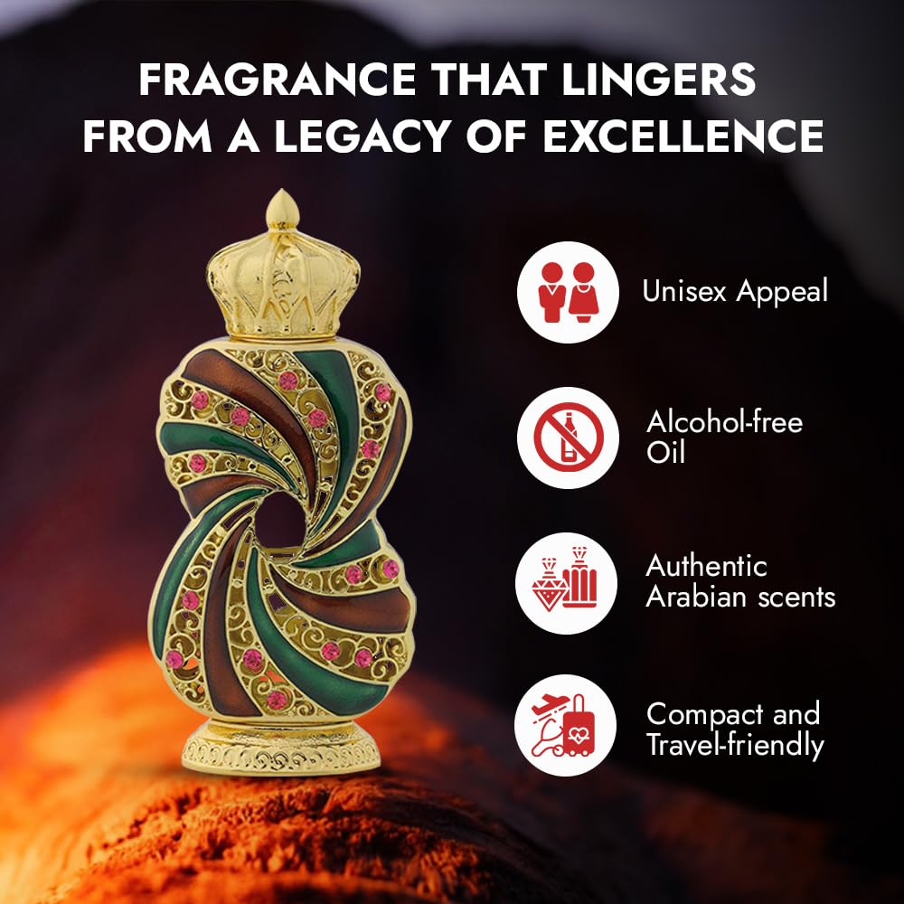 Al Haramain Tanasuk top notes of rose and saffron in focus.