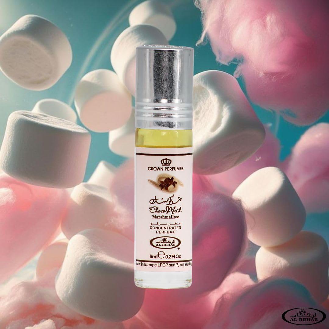Al-Rehab Choco Musk Marshmallow packaging presents elegant, compact premium design.