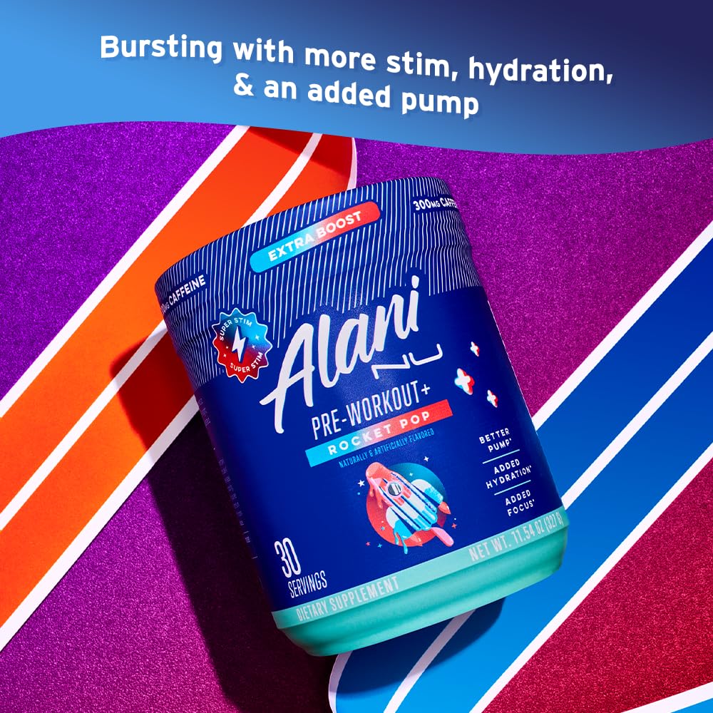 Alani Nu Pre-Workout Rocket Pop glass with prepared drink ready to sip