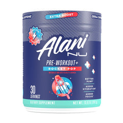 Alani Nu Pre-Workout Rocket Pop powder fuels workouts with clean, sugar-free energy