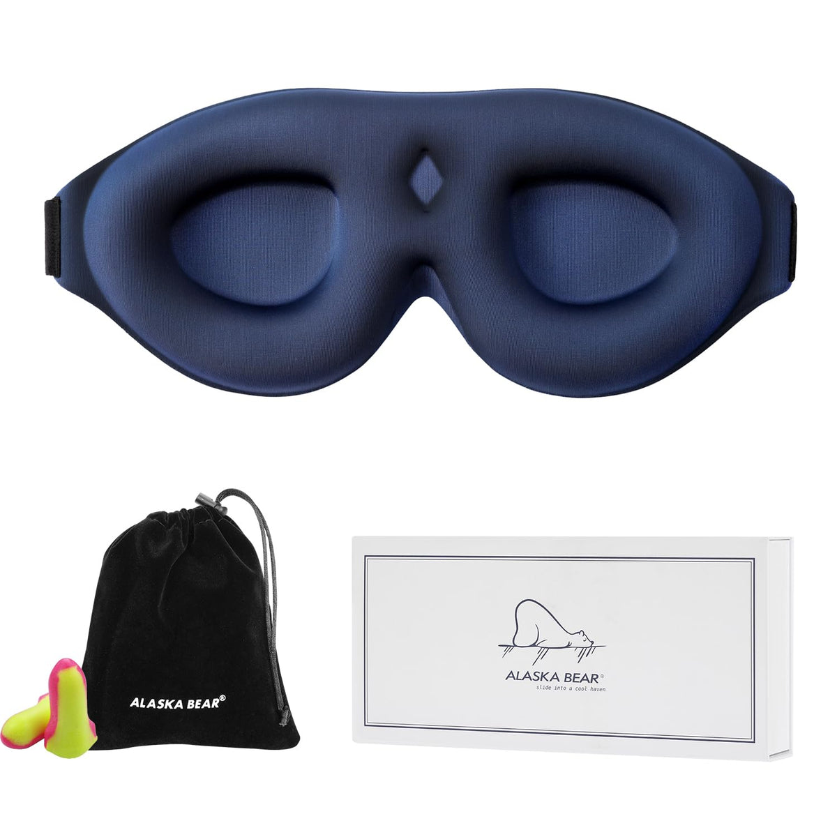 ALASKA BEAR blackout mask with 3D contour eyecups supports natural blinking and eyelash safety.