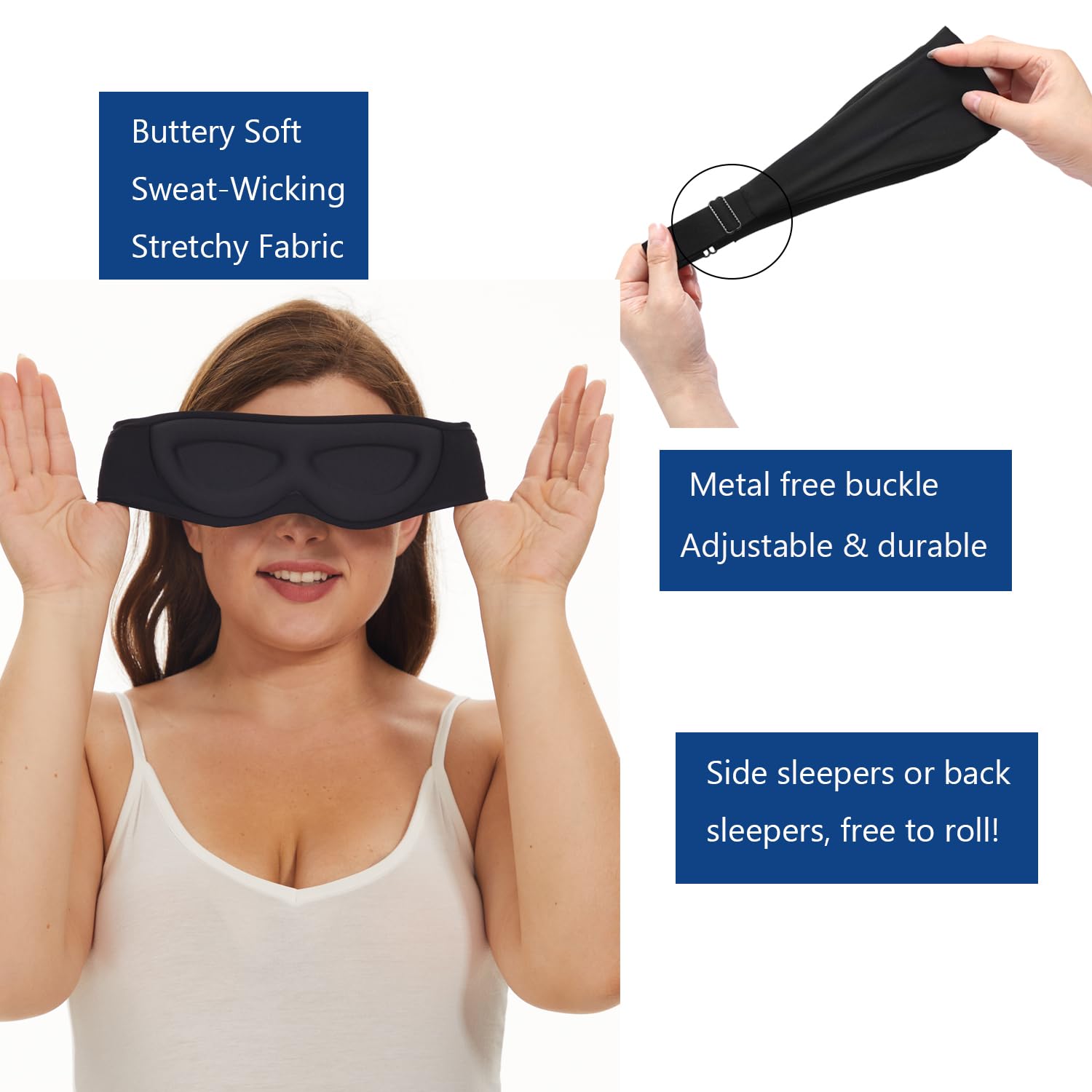 ALASKA BEAR Sleep Mask with non-metal adjusters reduces ear irritation.