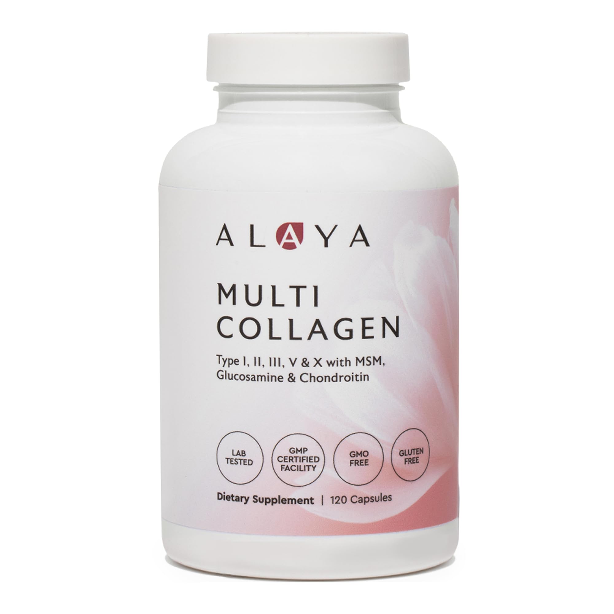 Alaya Naturals hydrolyzed multi collagen capsules bottle for daily skin and joint support
