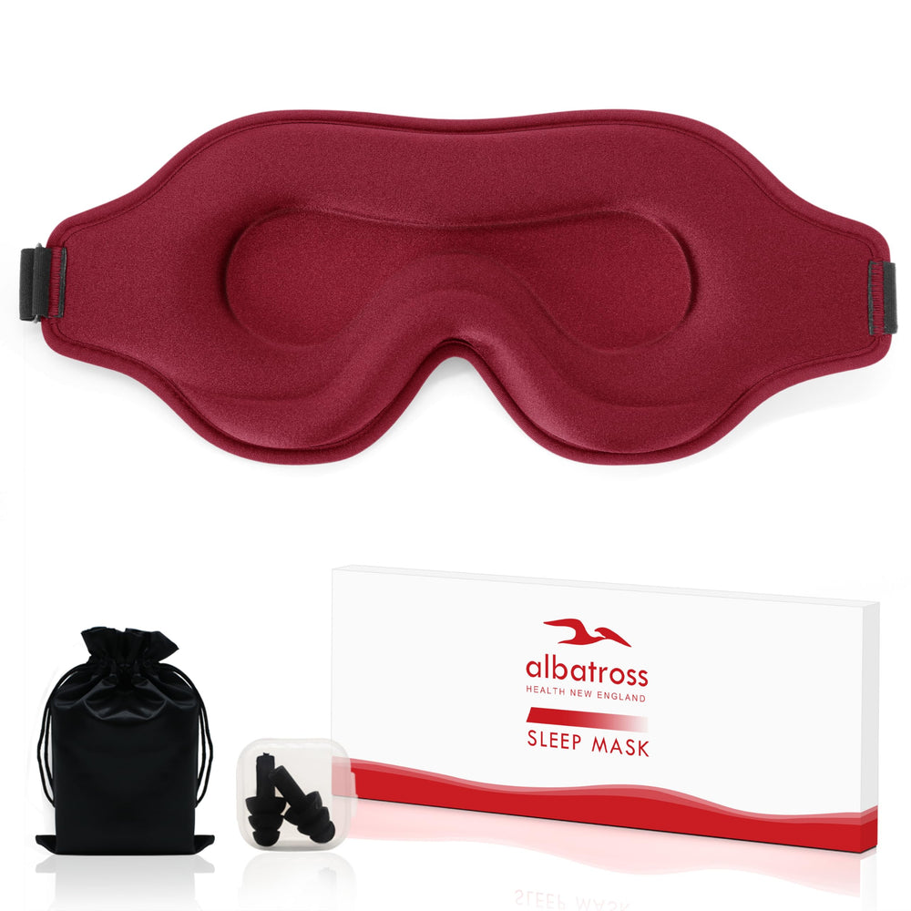Albatross Sleep Eye Mask with nose cutout blocks light for deeper rest.